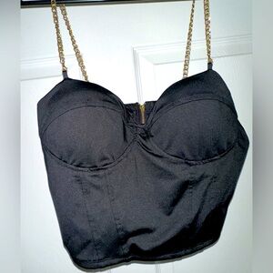 Party crop top with gold chains! satin and sexy! NWOT